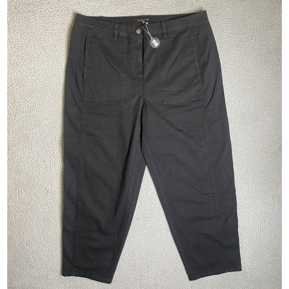 Eileen Fisher Pants Womens XL 38x28 Black Cotton Hemp Stretch Wide Leg NWOT